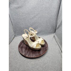 Liz Claiborne White Wedge Sandals with Crisscross Straps & Buckle Closure  Size